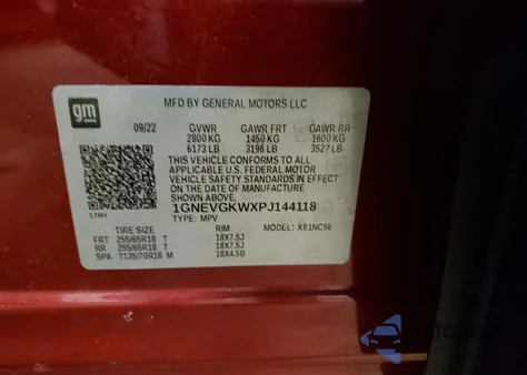 2023 Chevrolet Traverse Lt from USA, damaged, VIN 1GNEVGKWXPJ144118